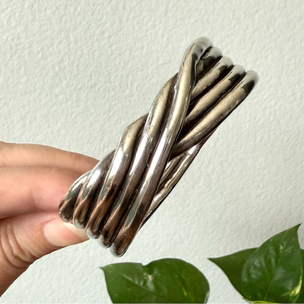 Vintage Bat Ami Sterling Silver 925 Chunky Twisted Modernist Bangle Bracelet